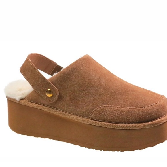 Joyspun Women's Faux Fur Convertible Clog Slippers New Size 9 Suede Platform - Picture 4 of 10